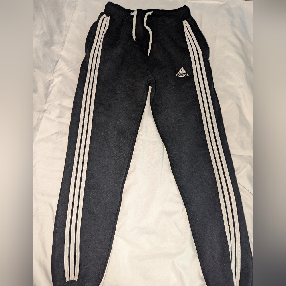 Adidas Men's Large Black Striped Jogger Track Pants